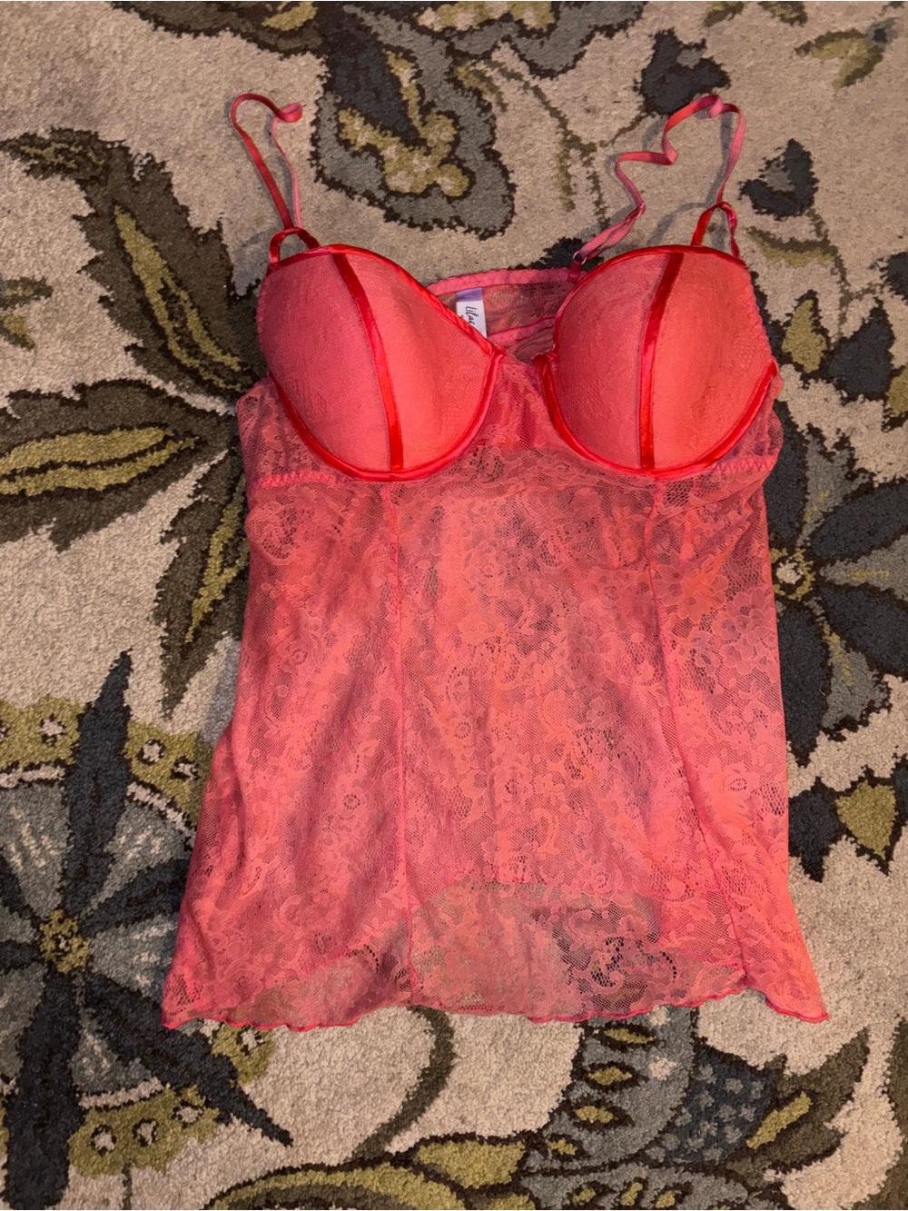Lace Bustier Chemise in Coral Pink